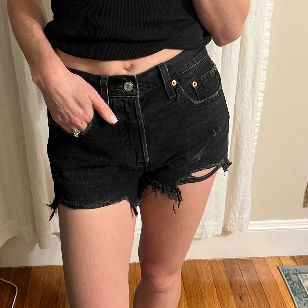 Levi's Black Distressed Jean Shorts
